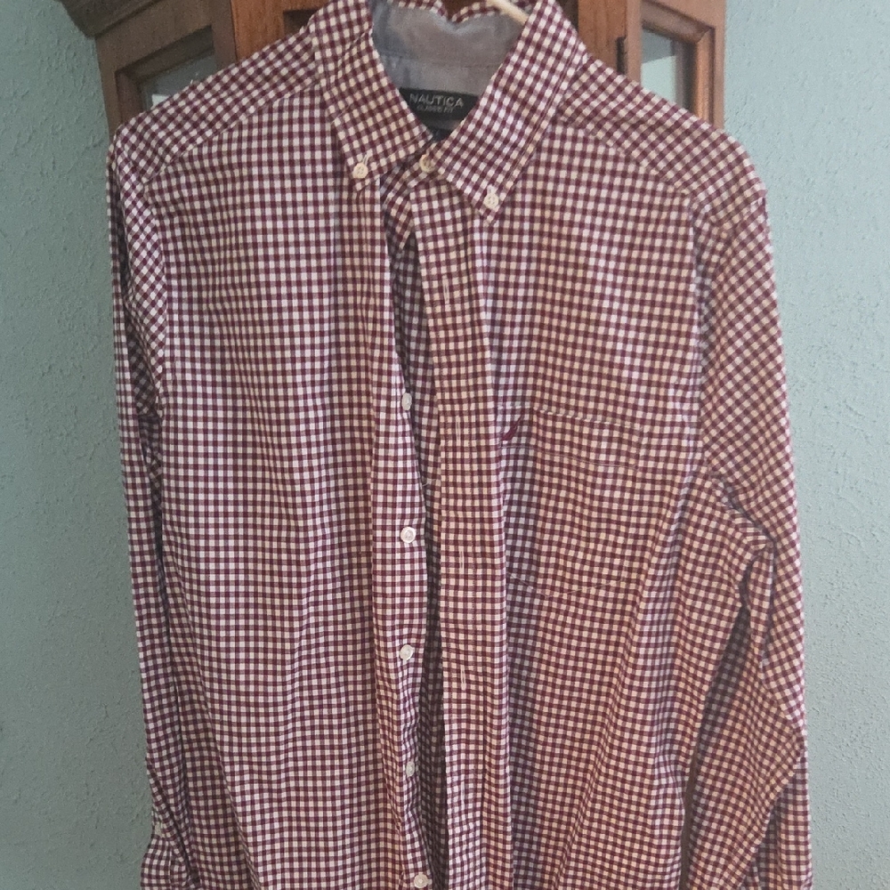 Nautica Brown and White Casual Button Down Shirt